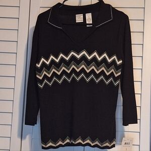 Emma James black Collar knit top Sz S NWT